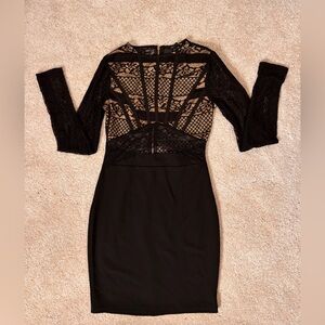 Fashion Nova Black Lace Long Sleeve Dress